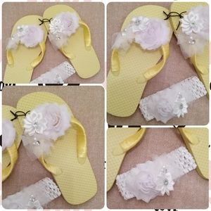 Yellow Ribbon Wrapped Flip Flops/Floral Rose 13-1